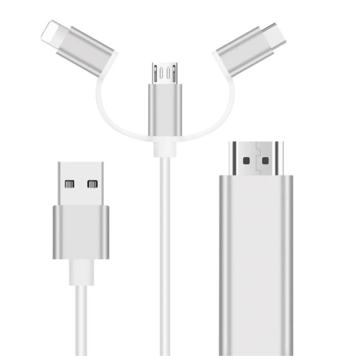 

Конвертер Type-C/Micro/Lighting папа на HDMI папа 1,8м White 4K/2K