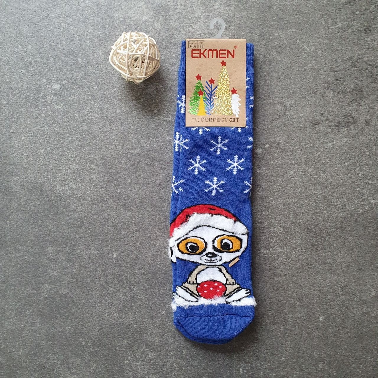 

Детские новогодние носки Ekmen 34-36р Собака 10-11 лет Синие