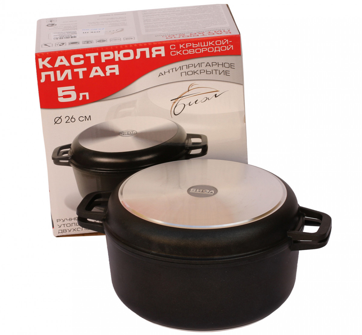 

Кастрюля з литою кришкою-сковородою 2л Биол (K202P-mg)