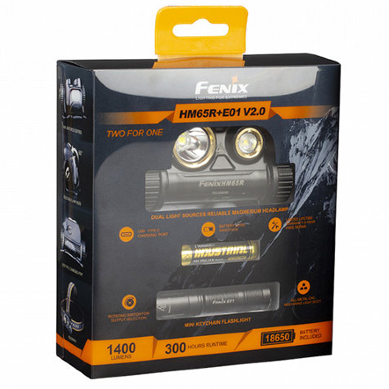 

Комплект - фонарь налобный Fenix HM65R + фонарь ручной Fenix E01 V2.0