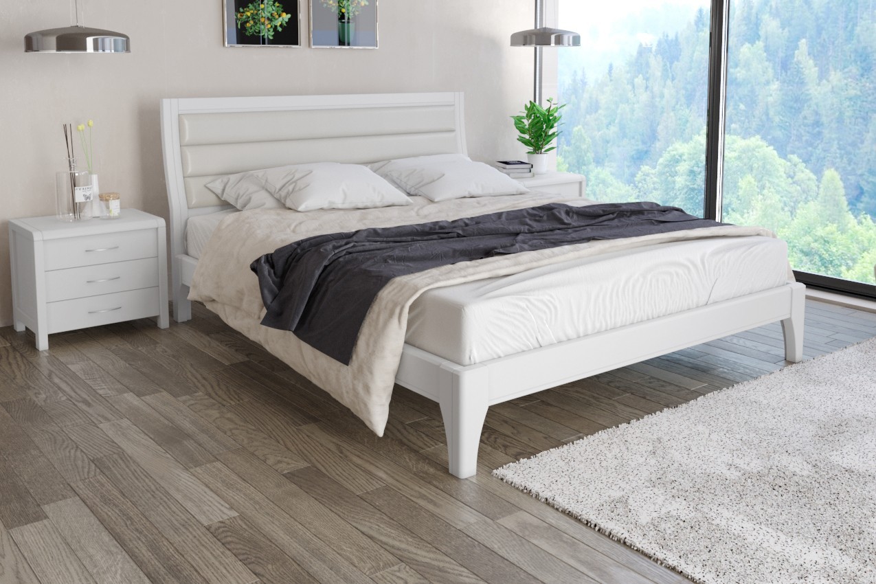 

Деревянная кровать MUNGER Эдда из бука (массив), 160x200, без подъемного механизма, 4,5 см между ламелями, белого цвета, с обивкой из ткани Camel 2 Beige