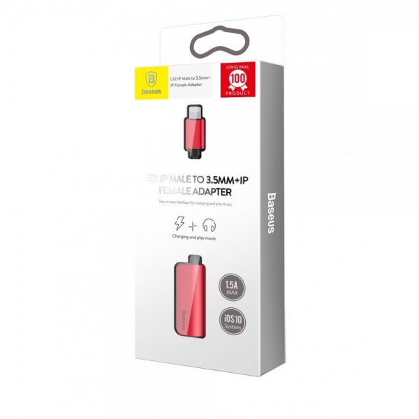 

Адаптер Baseus — Lightning To 3.5 mm & Lightning (F) Adapter — Red(Красный)