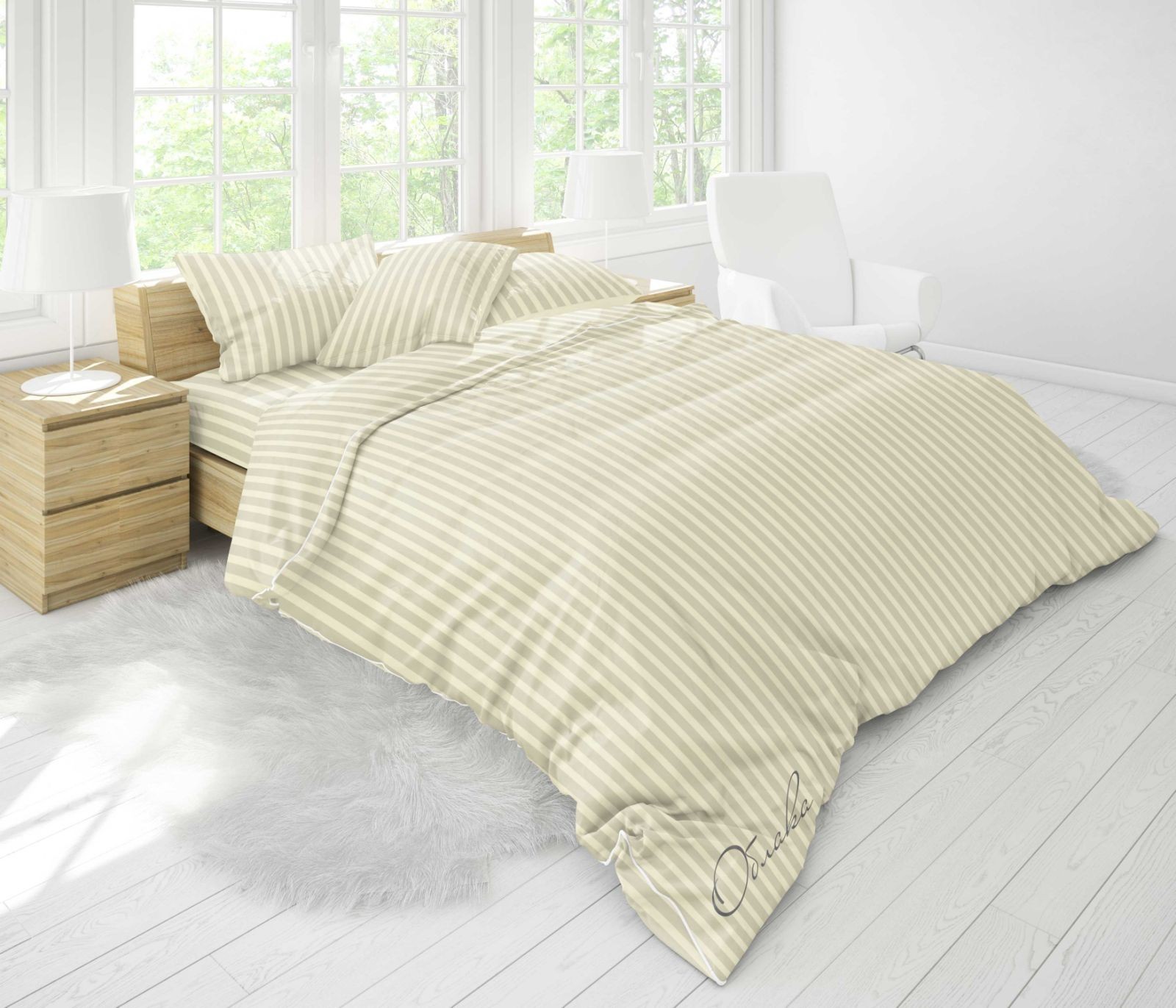 

Комплект постельного белья Облака Бязь Полуторный 150*220White gray stripe