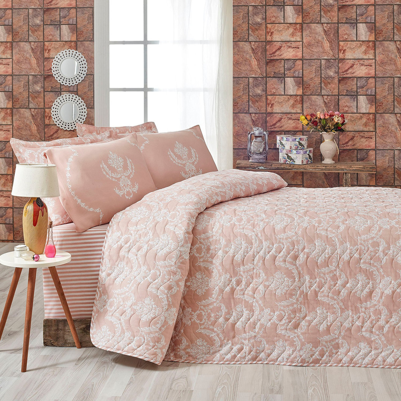 

Покрывало стеганное с наволочками 200*220 Eponj Home Pure пудра