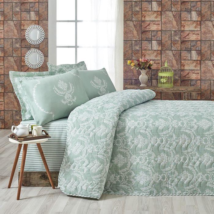 

Покрывало стеганное с наволочками 200*220 Eponj Home Pure зеленое