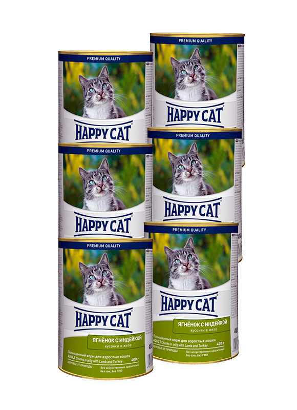 

Упаковка влажного корма для кошек Happy Cat Ягненок с индейкой 400г 6шт