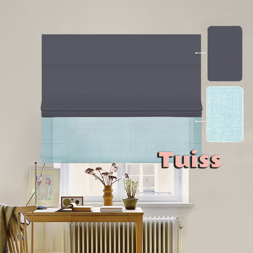 

Двойная римская штора День-Ночь ТВИН Classic InHt Блэкаут Perfect 12488 Графитовый + Тюль Натурель Бирюзовый 140х170 см