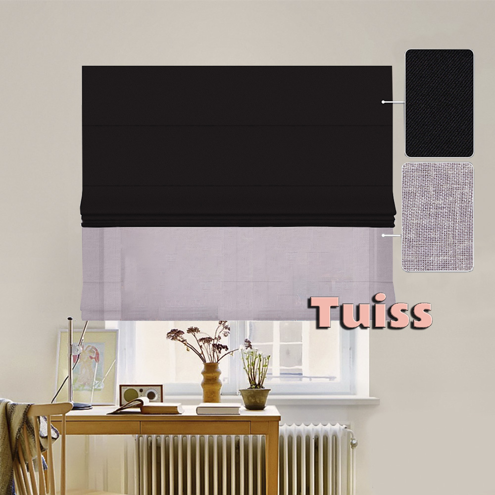 

Двойная римская штора День-Ночь ТВИН Classic InHt Блэкаут Perfect 23 Черный + Тюль Натурель Серый 110х170 см