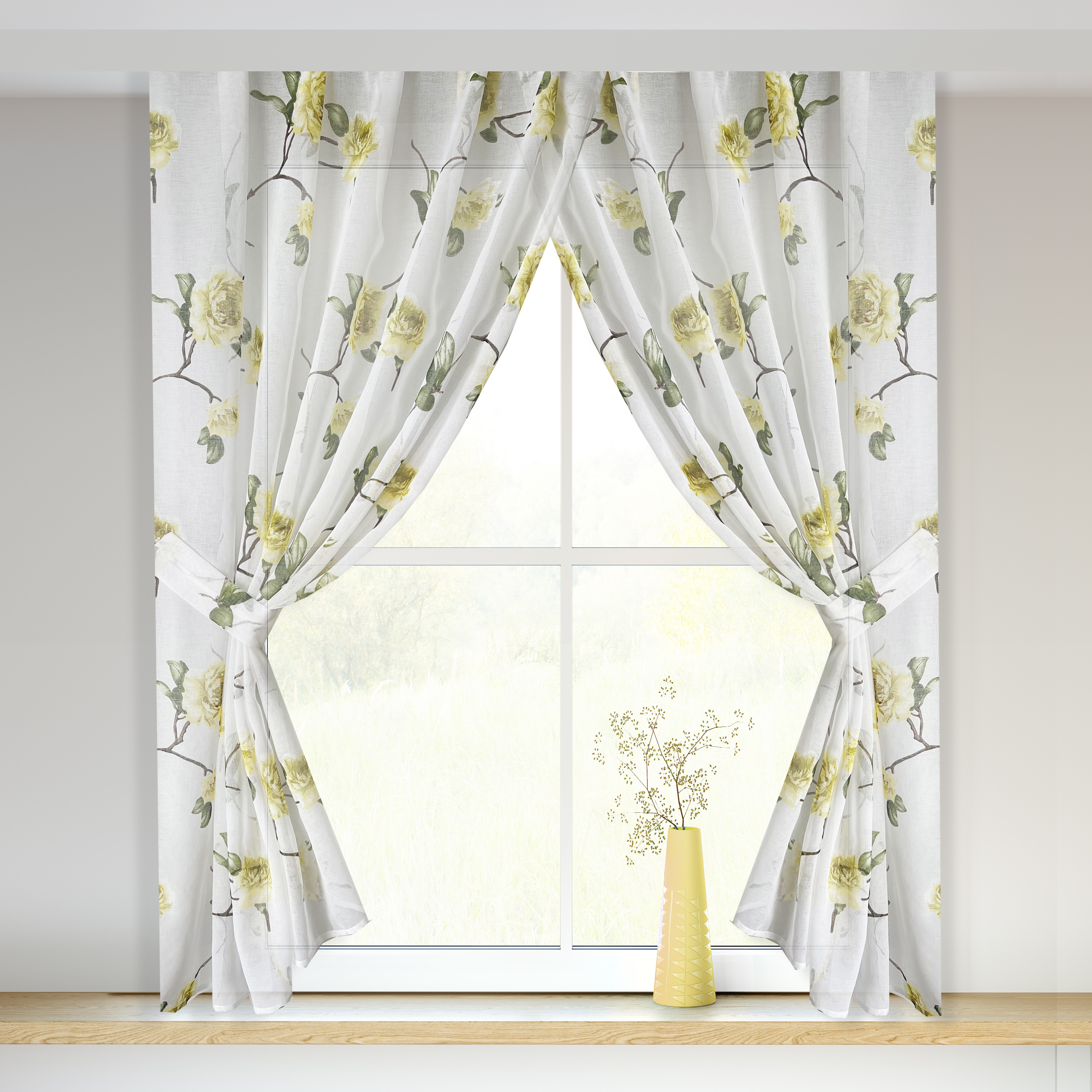 

Занавеска из батиста Пион Желтый Adagio Windows Decor, тюль с крупными цветами 250 х 170см, тюлевые шторы на тесьме