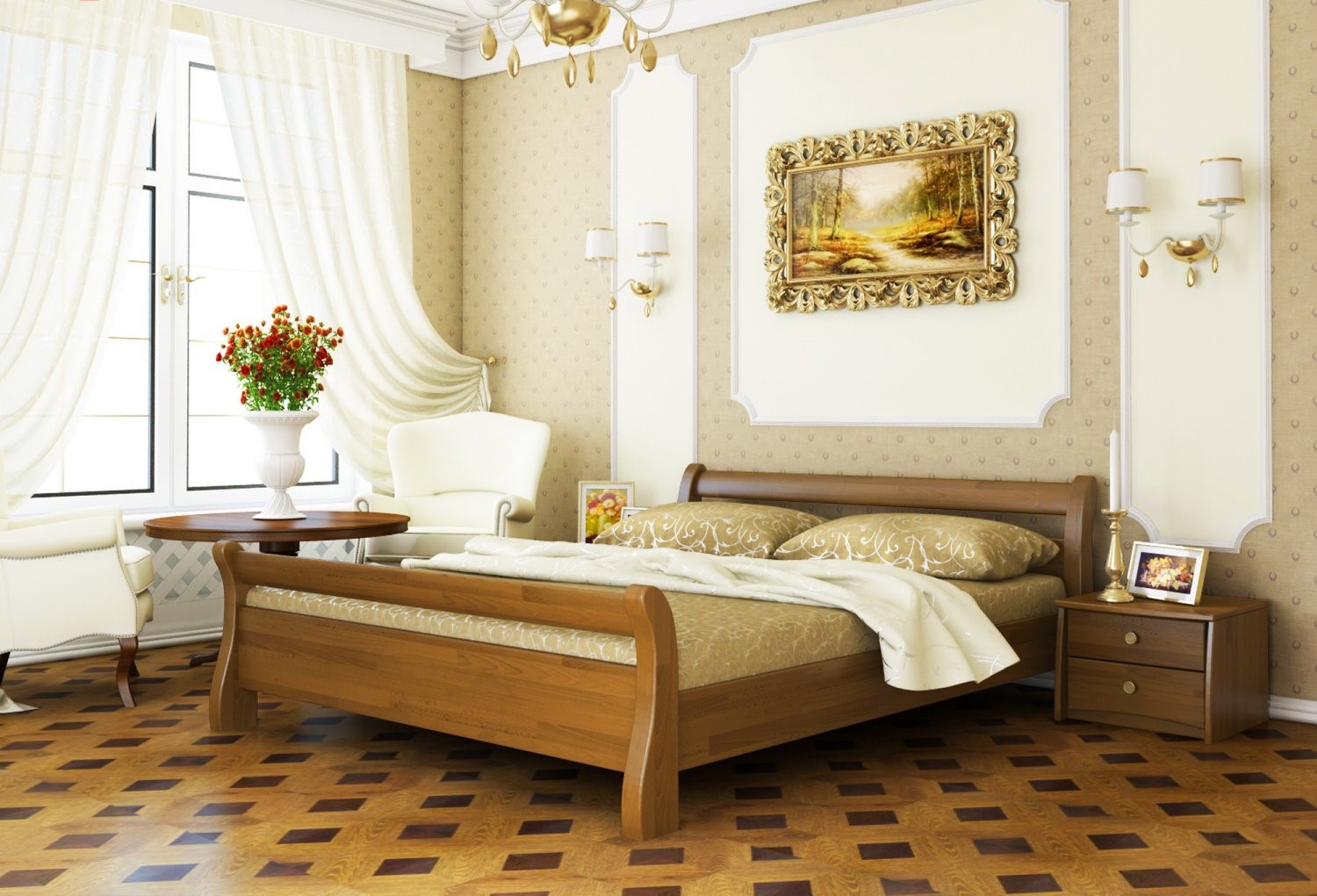 

Деревянная кровать Эстелла Диана из щита бука 190х180 Светлый орех