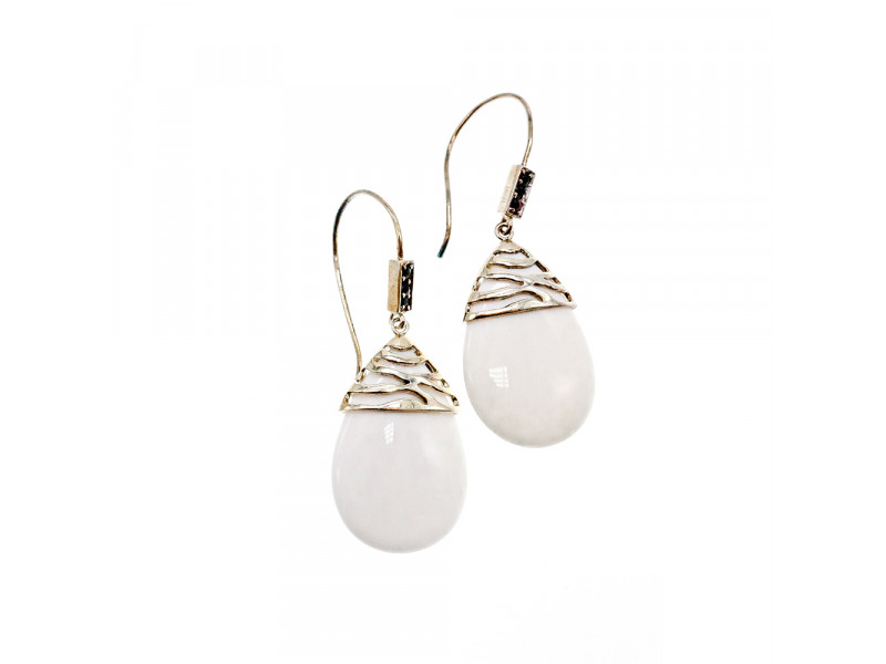 

Серебряные серьги 925 пробы с белым Агатом Sky Jewelry 001317
