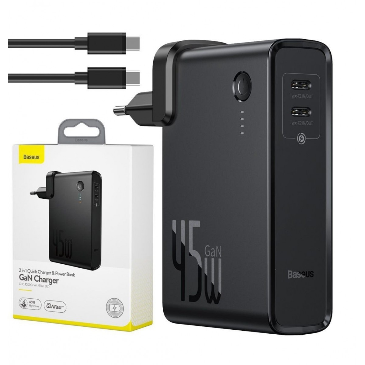 

Зарядное устройство Baseus с Powerbank 45W 10000mAh + Cable Type-C to Type-C 60W (1m) black