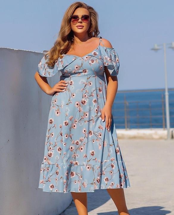 

Платье G&M k-83006 52-54 Размер цвет голубой+цветы