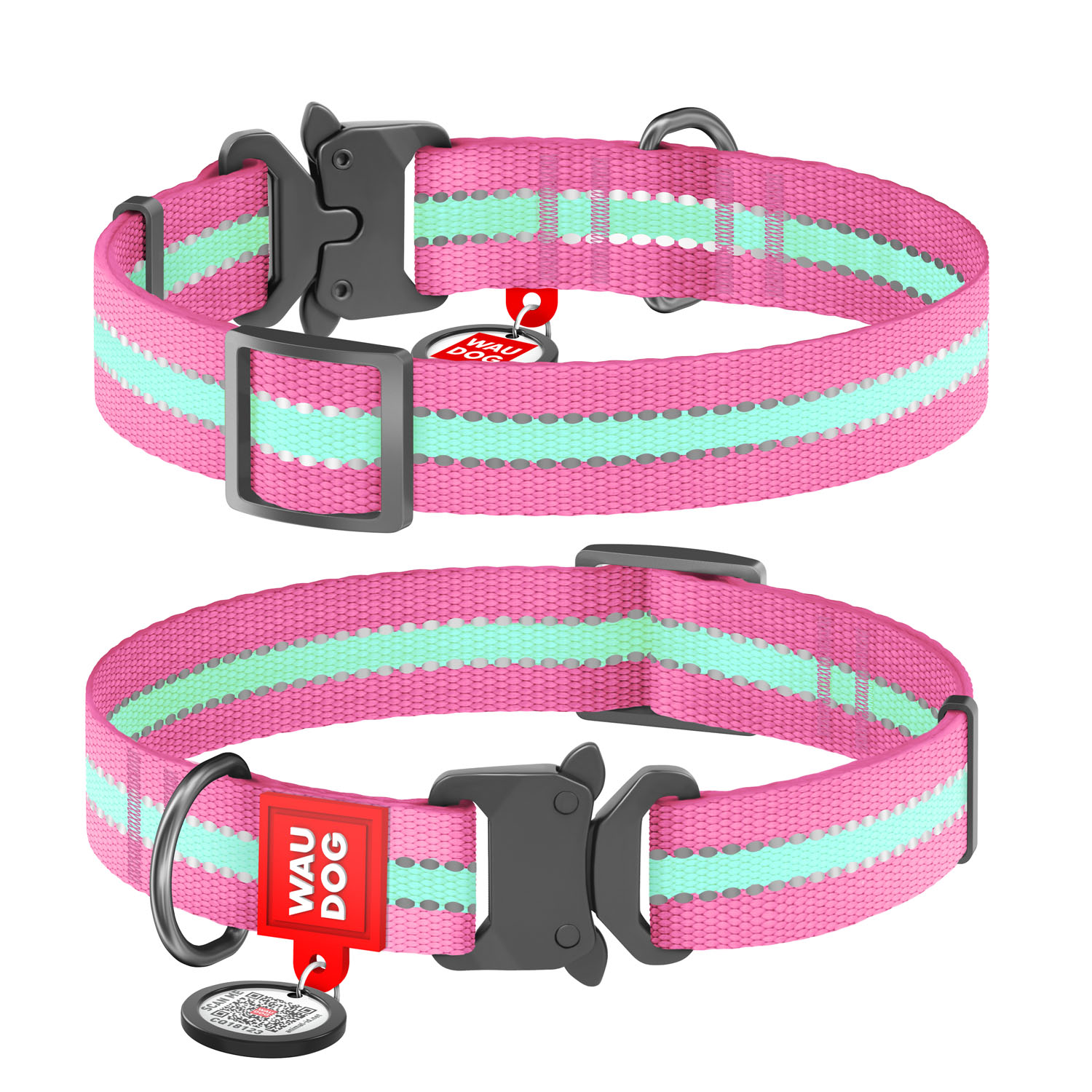 

Ошейник WAUDOG Nylon с QR паспортом, светящийся металлическая пряжка-фастекс 31-49 см 25 мм Розовый (52147)