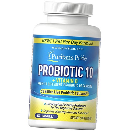 

Пробиотики с Витамином Д, Probiotic 10 with Vitamin D, Puritan's Pride 60капс (69367010)