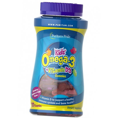 

Детские Жевательные Конфеты Омега 3, Children's Omega 3 DHA and D3 Gummies, Puritan's Pride 120таб (67367028)