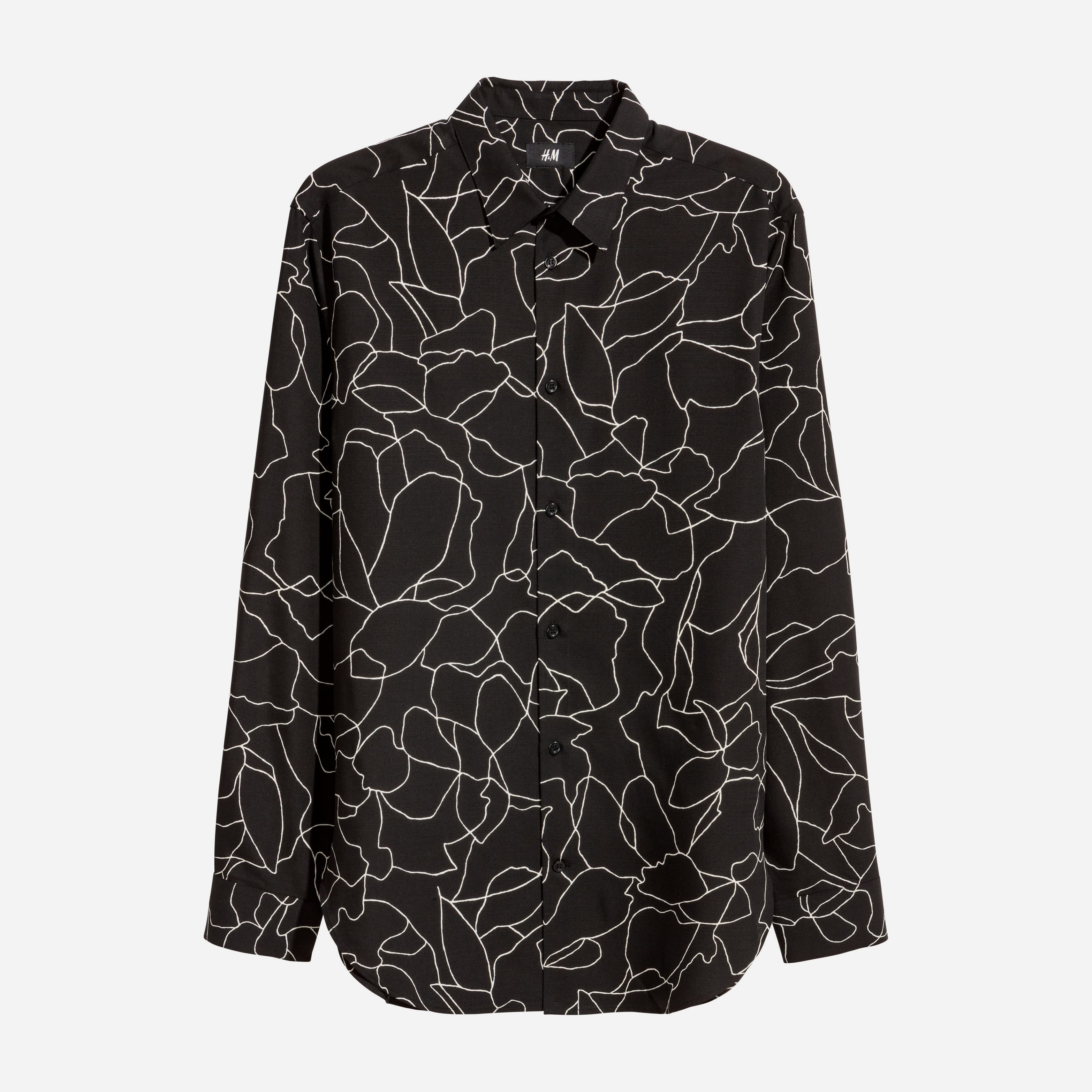 

Рубашка H&M XAZ093841DZRU  Черная в белые узоры, Рубашка H&M XAZ093841DZRU S Черная в белые узоры