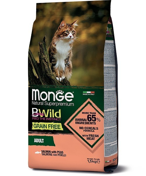 

Беззерновой корм для кошек MONGE BWILD Grain Free с лососем 1,5кг (7012072)