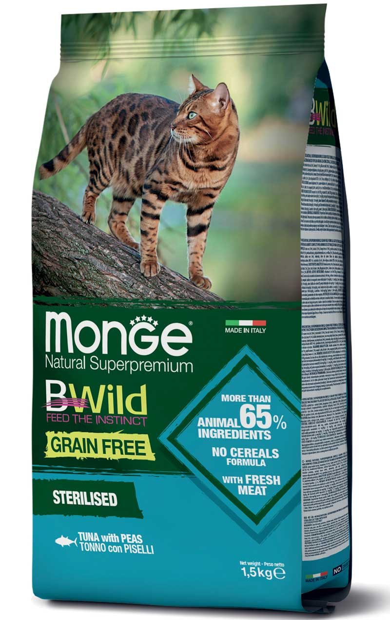 

Беззерновой корм для стерилизованных кошек MONGE BWILD GRAIN FREE Sterilized с тунцом 1,5кг (7012089)