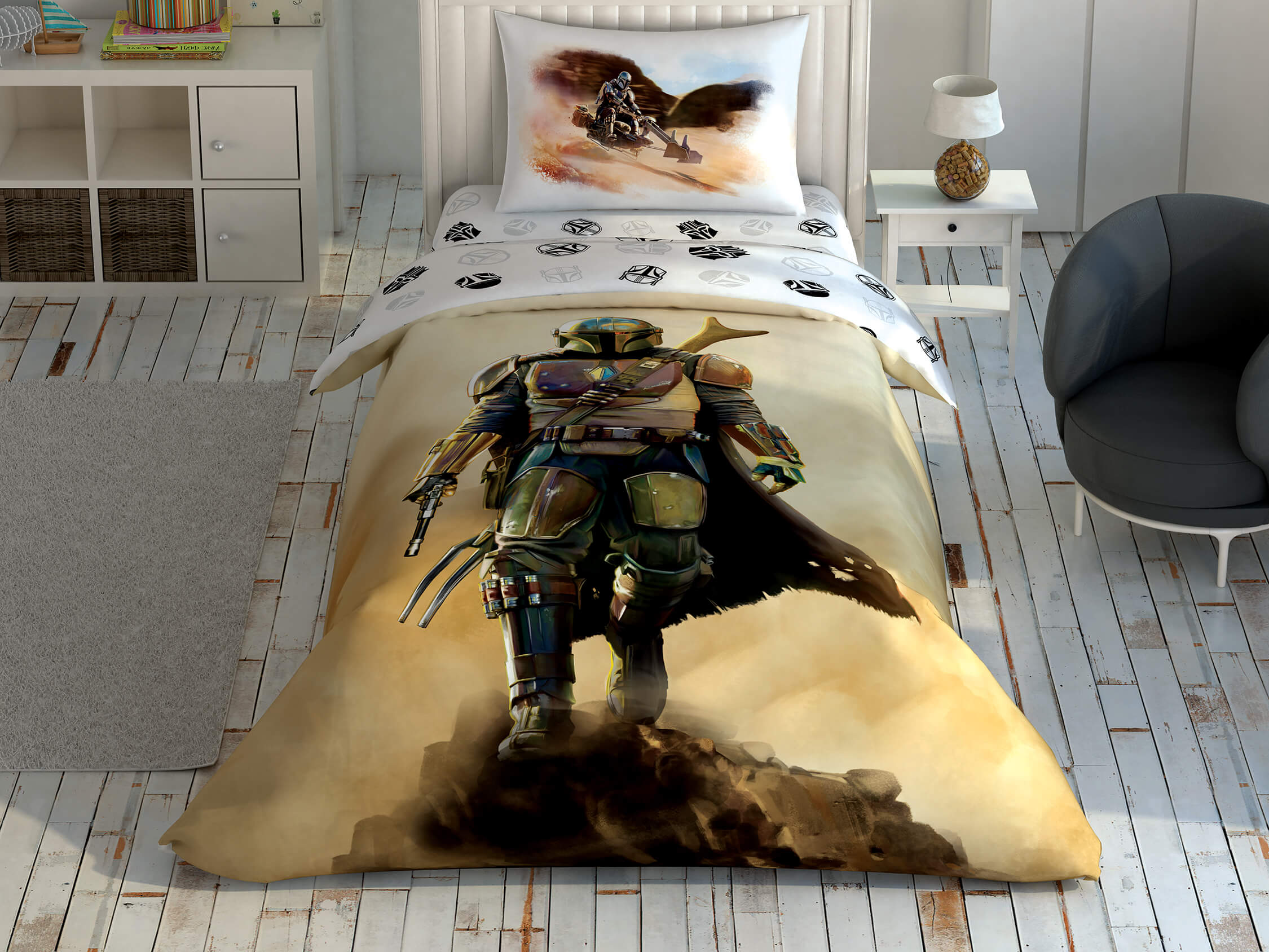 

Детский и подростковый комплект TAC Star Wars Mandalorian Dust Cloud Ранфорс / простынь на резинке 160 x 220 см