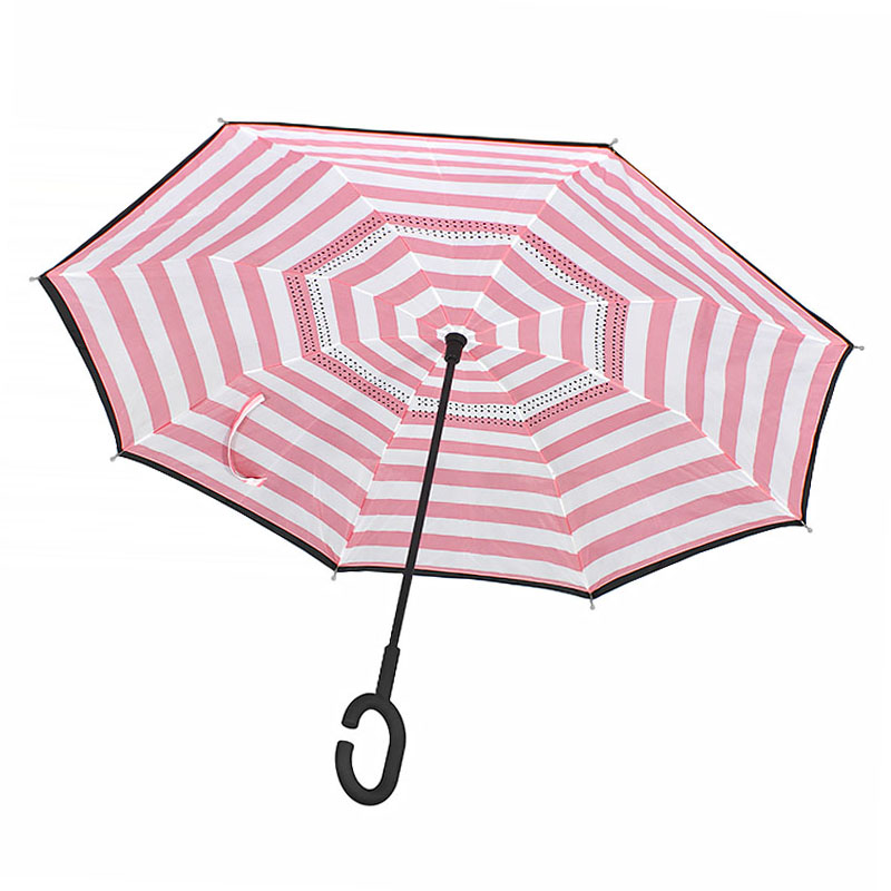

Зонт наоборот Up-Brella Розово-белые полосы ветрозащитный умный