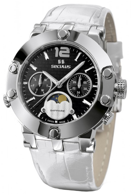 

Женские часы Seculus 1690.5.706 black, ss, white leather
