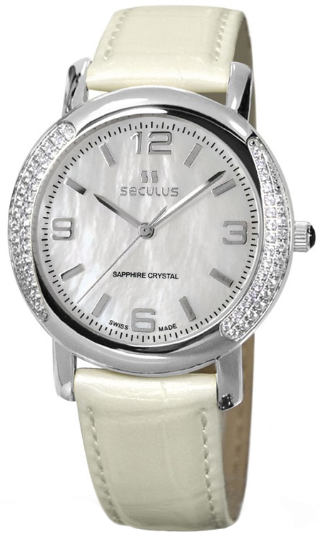 

Женские часы Seculus 1673.2.1063 white-cz, ss-cz, pearl leather
