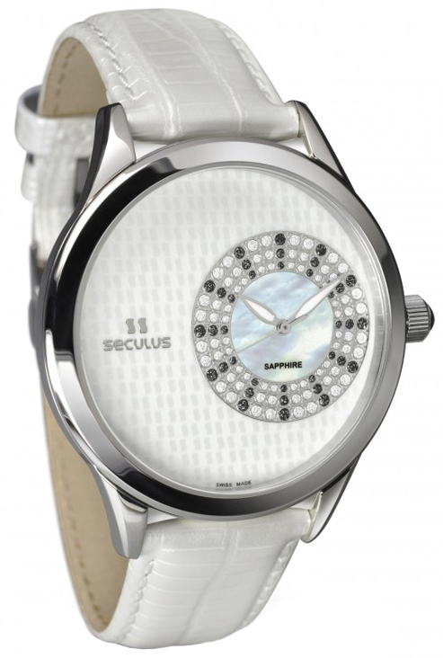 

Женские часы Seculus 1672.2.1063 white mop, ss crown onyx, white leather
