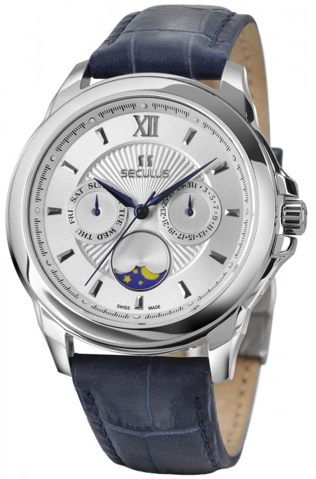 

Мужские часы Seculus 1004G.4.706 white, ss, blue leather