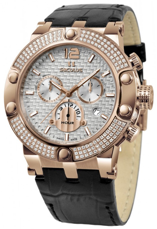 

Мужские часы Seculus 4490.2.503 white, pvd-r stones, black leather