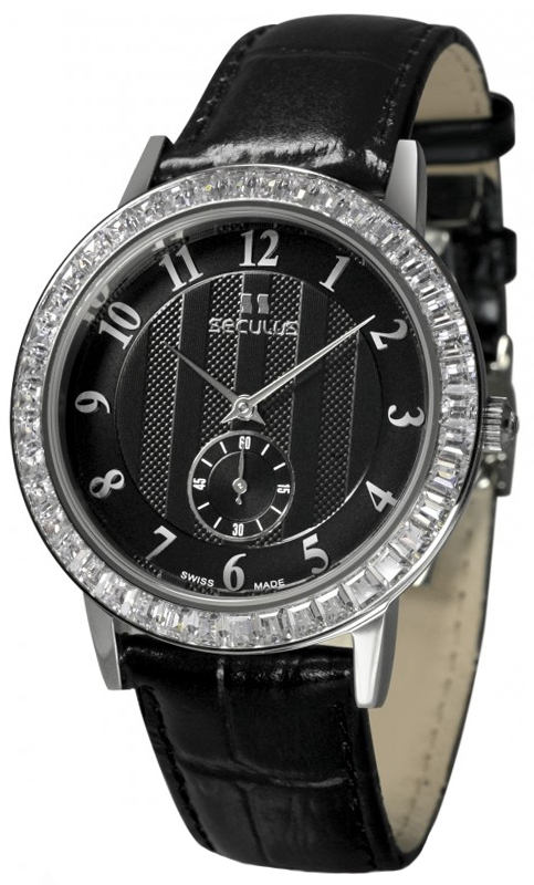 

Женские часы Seculus 1675.2.1069 black, ss cz stones, black leather