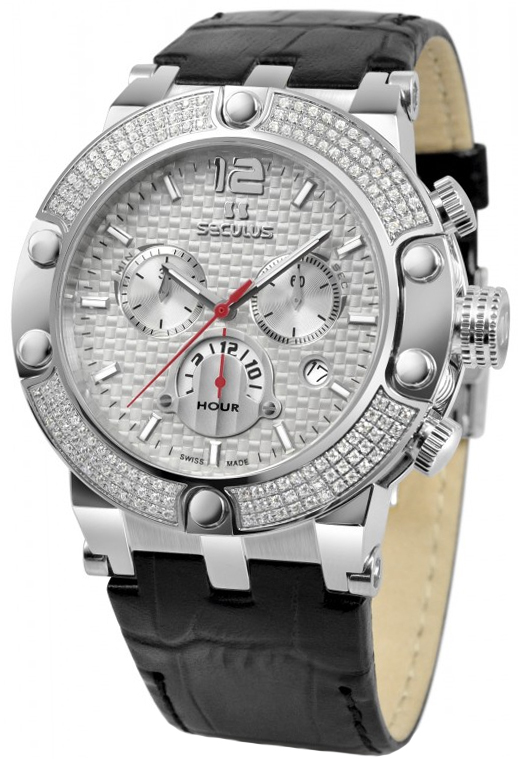 

Мужские часы Seculus 4490.2.503 white, ss stones, black leather