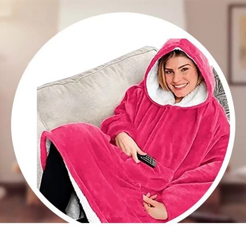 

​Плед з рукавами і капюшоном HUGGLE HOODIE BLANKET Pink (Код товару TV000834)