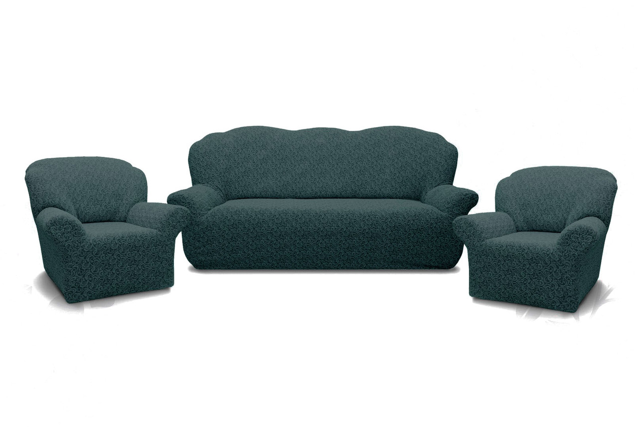 

Чехлы для мебели Naperine диван и два кресла буклированный жаккард без оборки Изумрудный