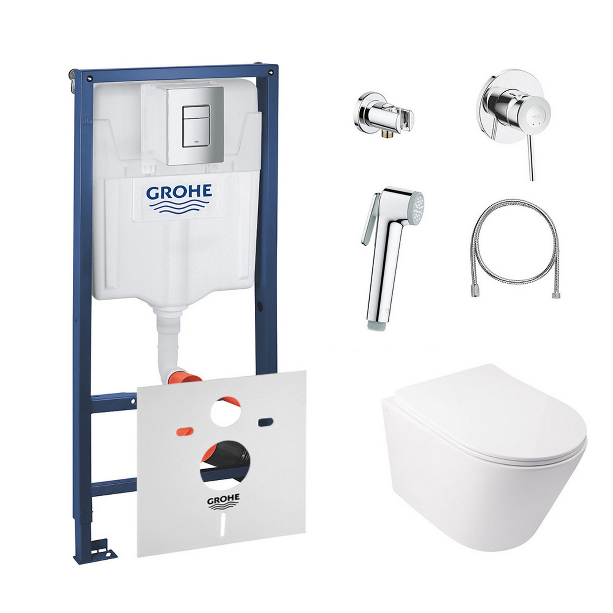 

Комплект инсталляция Grohe Rapid SL 38772001 + унитаз с сиденьем Qtap Swan QT16335178W + набор для гигиенического душа со смесителем Grohe BauClassic 111048