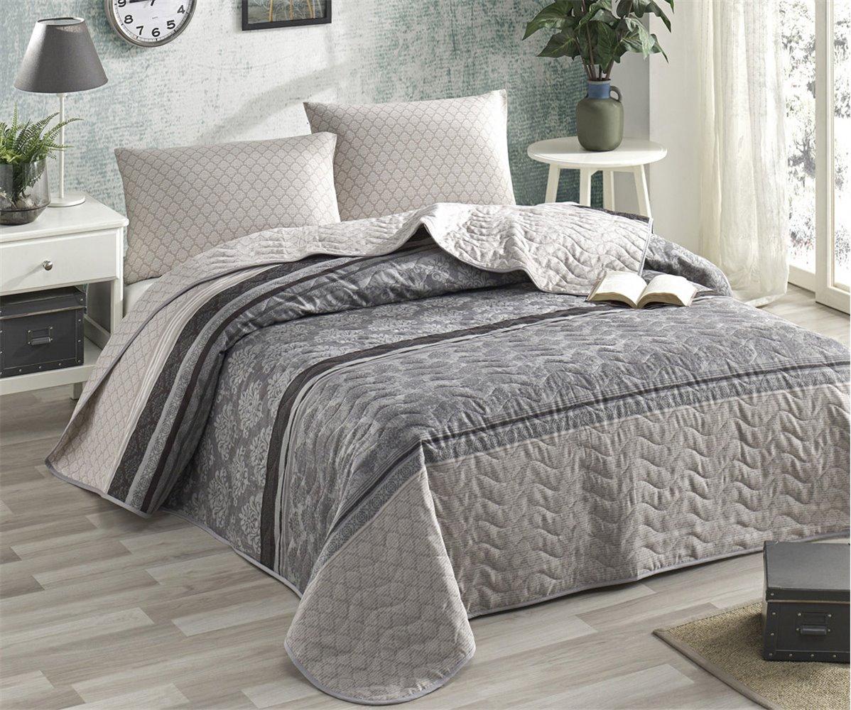 

Покрывало стеганное с наволочками Eponj Home - Creative gri серый 200*220