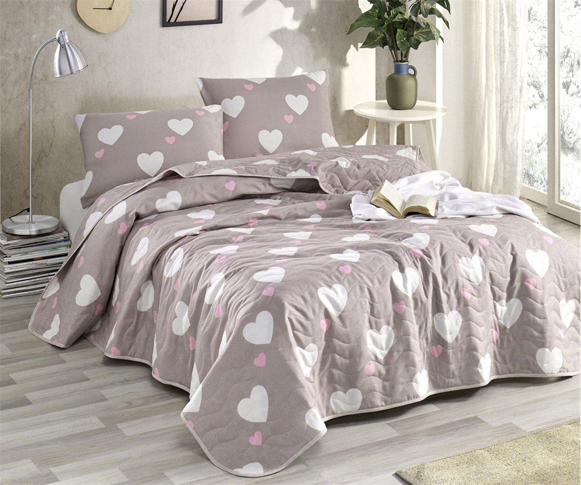 

Покрывало стеганное с наволочками Eponj Home - Herz gulkurusu розовый 200*220