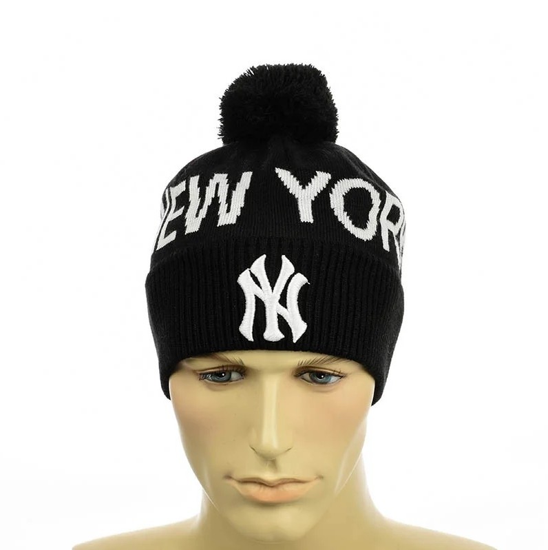 

Мужская молодежная шапка STD "New York" Черная - Мужская зимняя шапка на флисе с отворотом