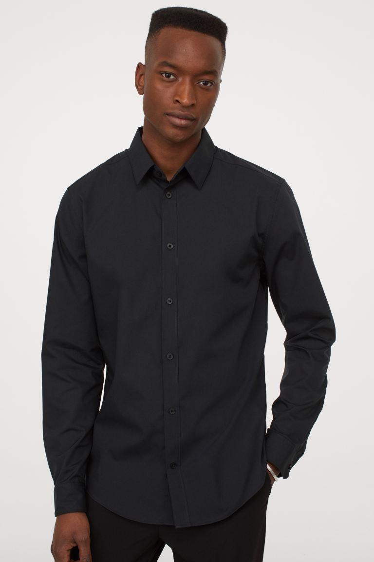 

Рубашка Easy iron Slim Fit H&M M Черный