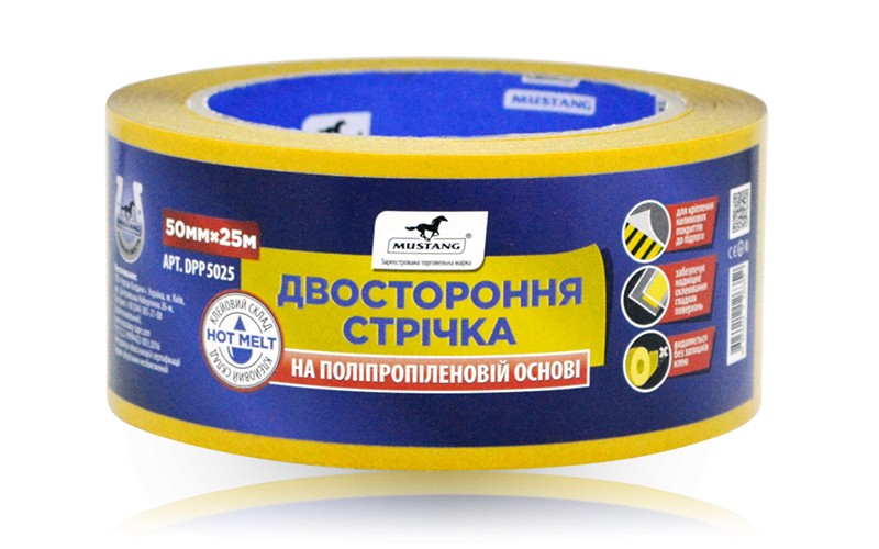 

Двусторонняя лента на полипропиленовой основе Mustang 50мм*25м