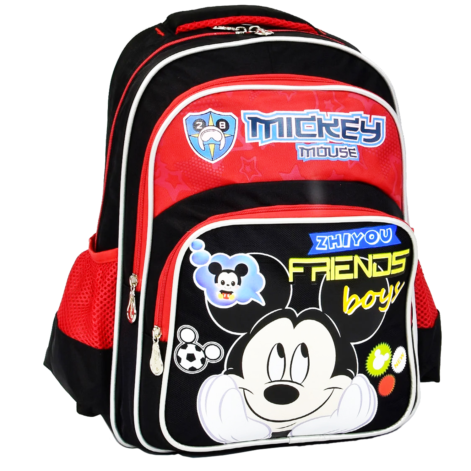 

Школьный рюкзак для мальчика Bags ST1 "Микки Маус" на 3 отделения на молнии, 2 кармана, мягкая спинка Черный с Красным