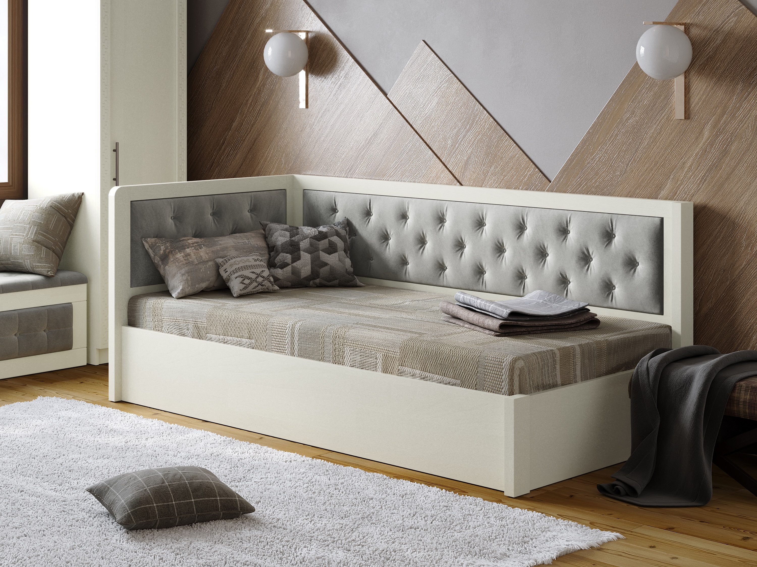 

Кровать Arbordrev Немо люкс М2 (90*200) сосна Белый + Riviera 21