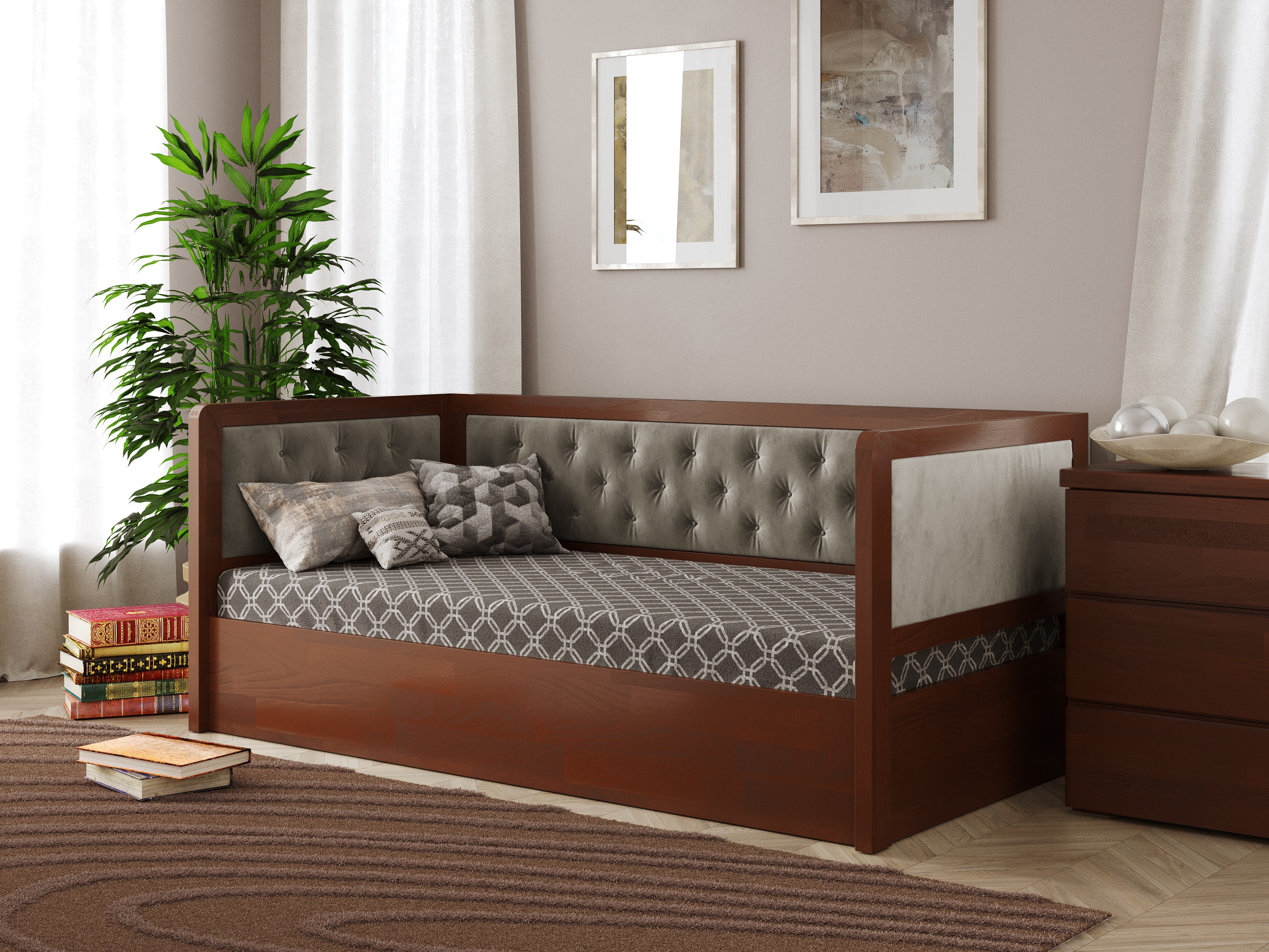

Кровать Arbordrev Немо люкс М (90*200) сосна Яблоня + Riviera 21