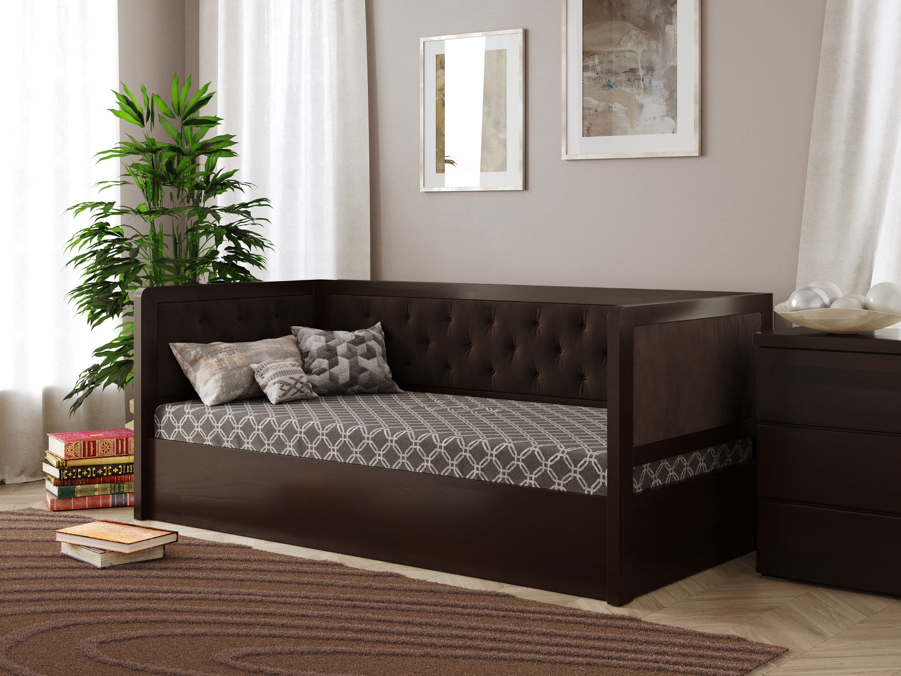 

Кровать Arbordrev Немо люкс М (90*200) сосна Темный Орех + Riviera 26