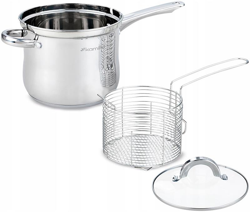 

Кастрюля-фритюрница из нержавеющей стали с крышкой Kamille Mystery 3.5 л с дуршлагом Ø28 см