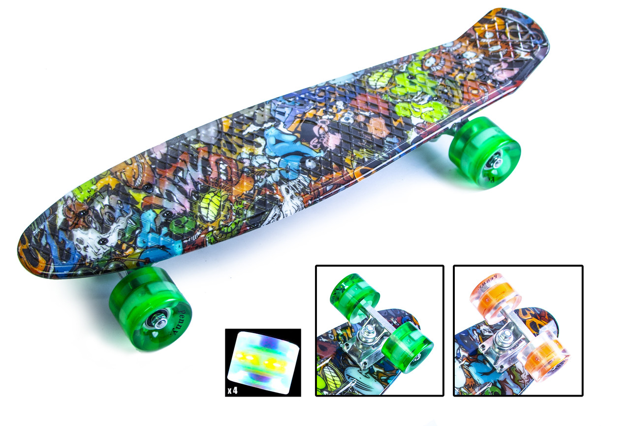 

Пенни борд (Penny Board) 22" со светящимися колёсами, Graffity Monsters