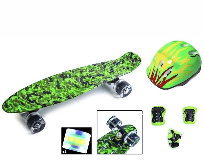 

Шлем + Защита + Пенни борд (Penny Board) 22 PRINT Military со светящимися колесами