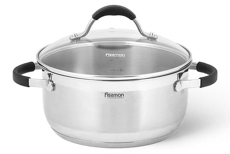 

Кастрюля Fissman Magnifika 2.1л с силиконовыми накладками на ручках