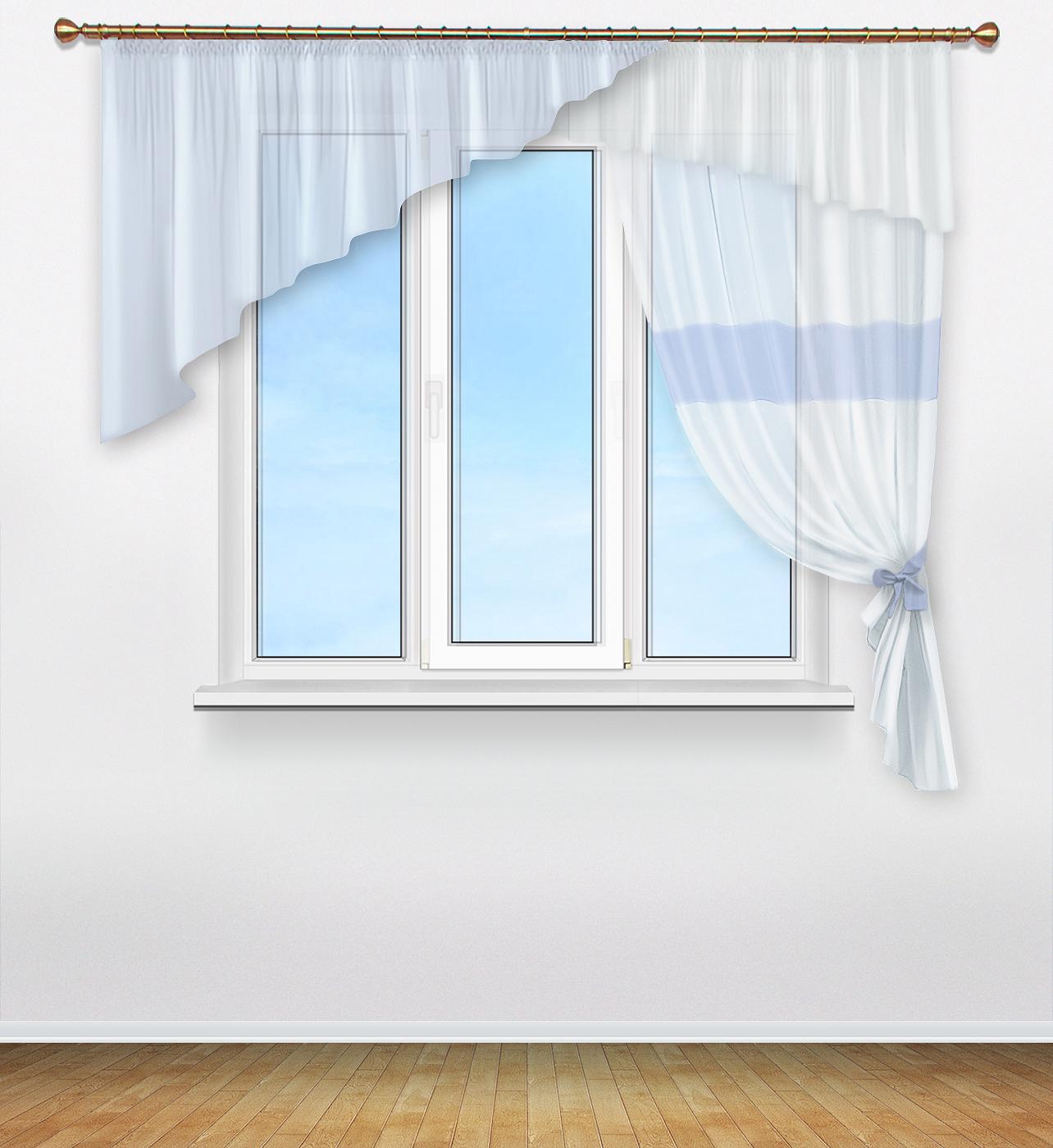 

Тюль Ярема с ламбрекеном 60664а 190 х 195 см Белый/Синий