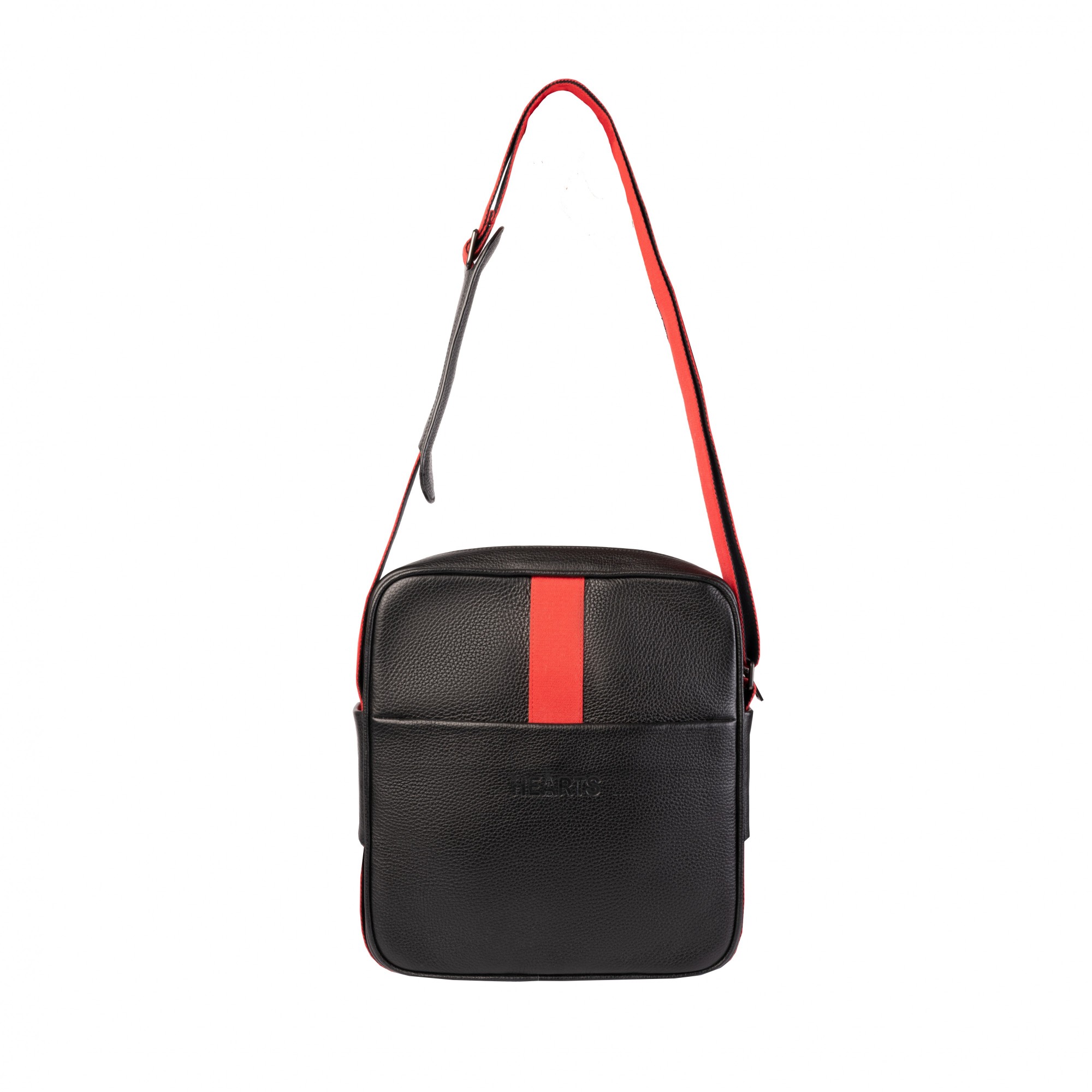 

Мужская кожаная сумка через плечо Roma RB-455011 черная с красным